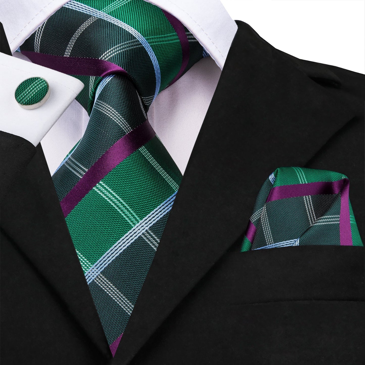 Green and Purple Plaid Tie Set tie sets Standard Packaging - Sophisticated Gentlemen