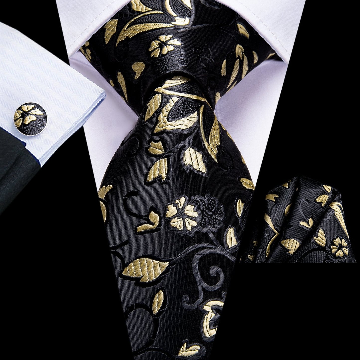 Black and Yellow Tie, Pocket Square and Cufflinks tie sets Standard Packaging - Sophisticated Gentlemen