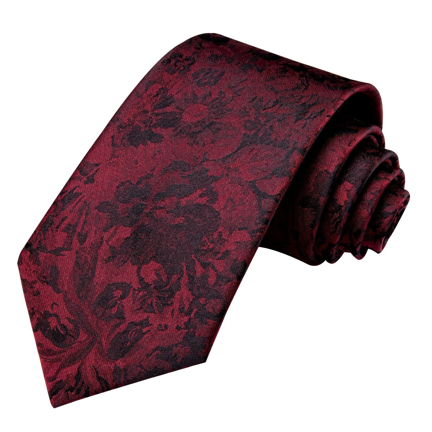 Red and Black Floral Silk Tie, Pocket Square and Cufflinks tie sets - Sophisticated Gentlemen