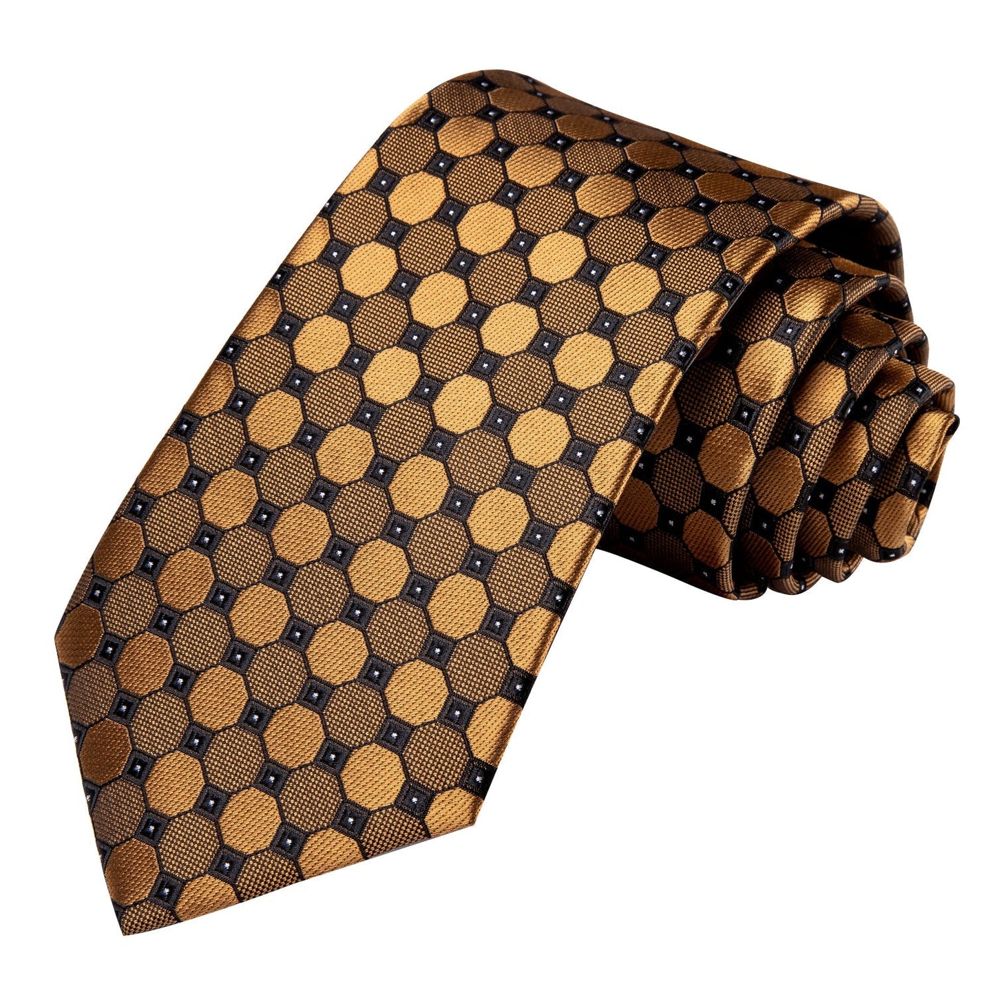 Golden Plaid Silk Tie, Pocket Square and Cufflinks - SOPHGENT