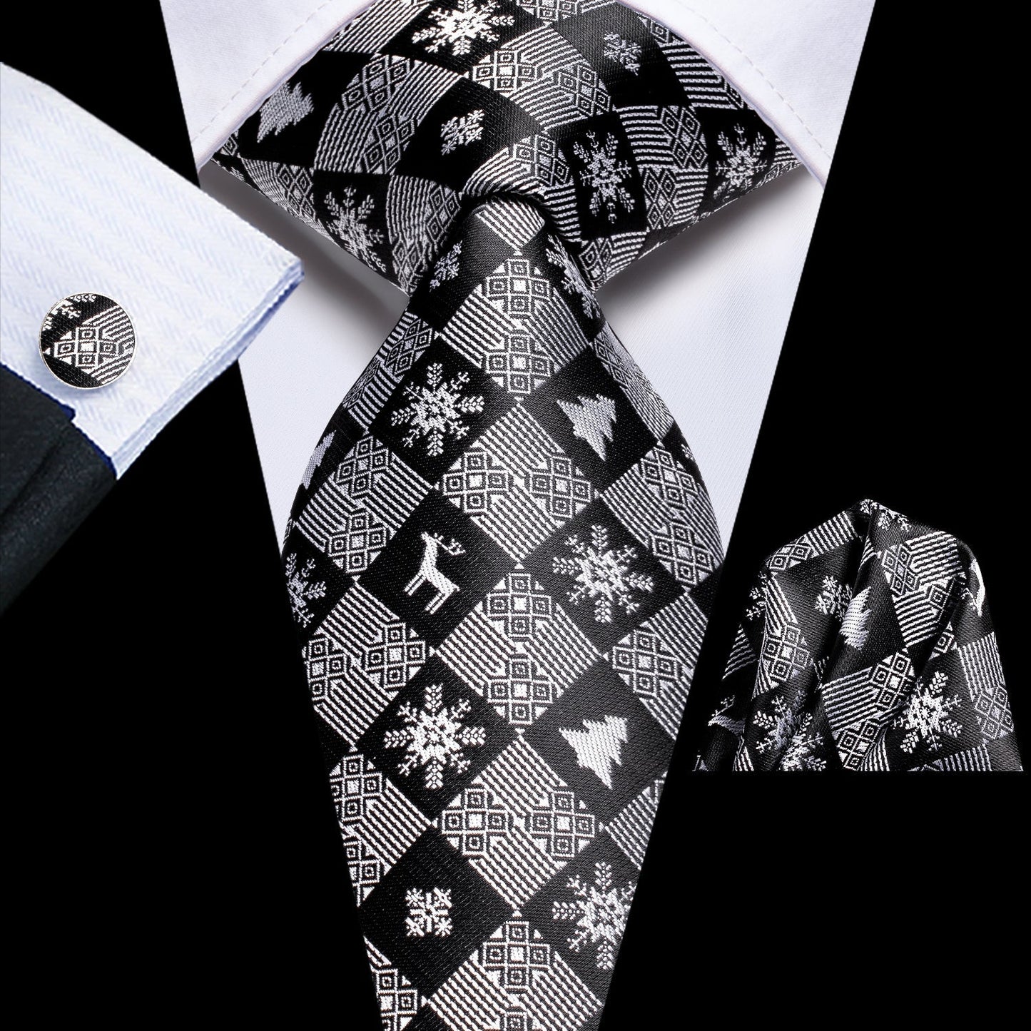 Black and Gray Snowflakes Tie Set tie sets Standard packaging - Sophisticated Gentlemen