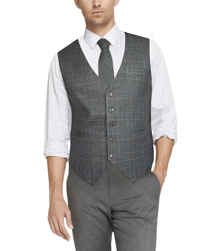 Classic Gray Plaid Waistcoat Vest - Sophisticated Gentlemen