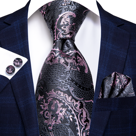 Graphite and Pink Luxury Tie Set tie sets    - Sophisticated Gentlemen