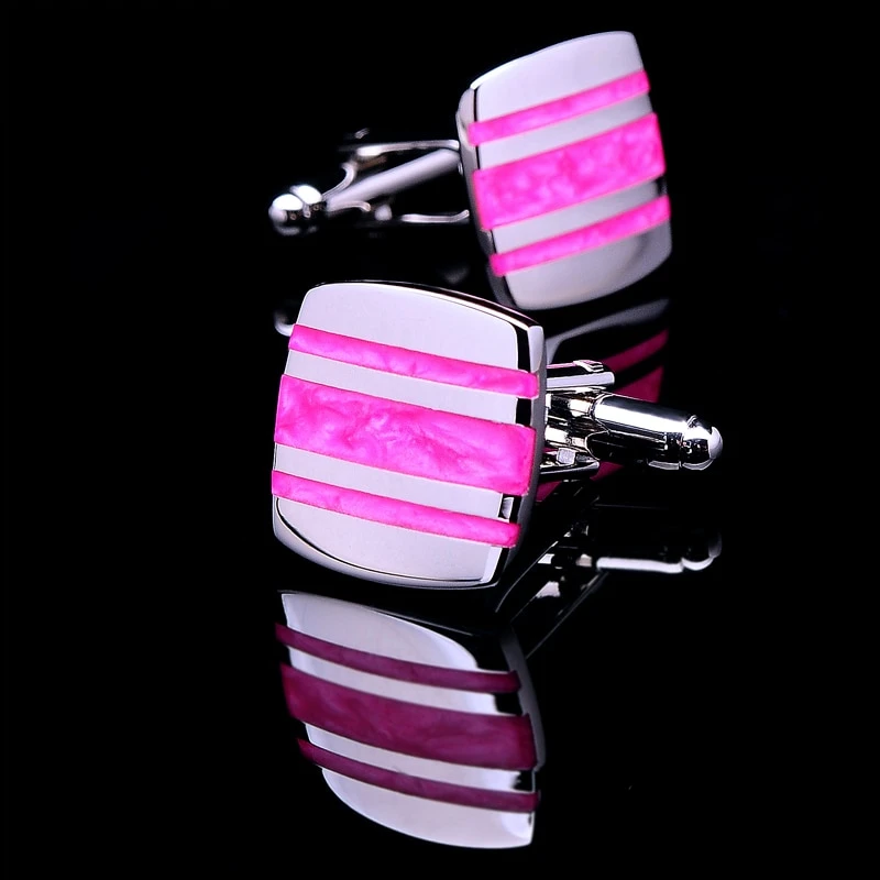 Silver Plated Enamel Hot Pink Cufflinks Cufflink - Sophisticated Gentlemen