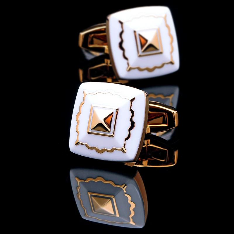 Gold Plated White Enamel Cufflinks Cufflink - Sophisticated Gentlemen