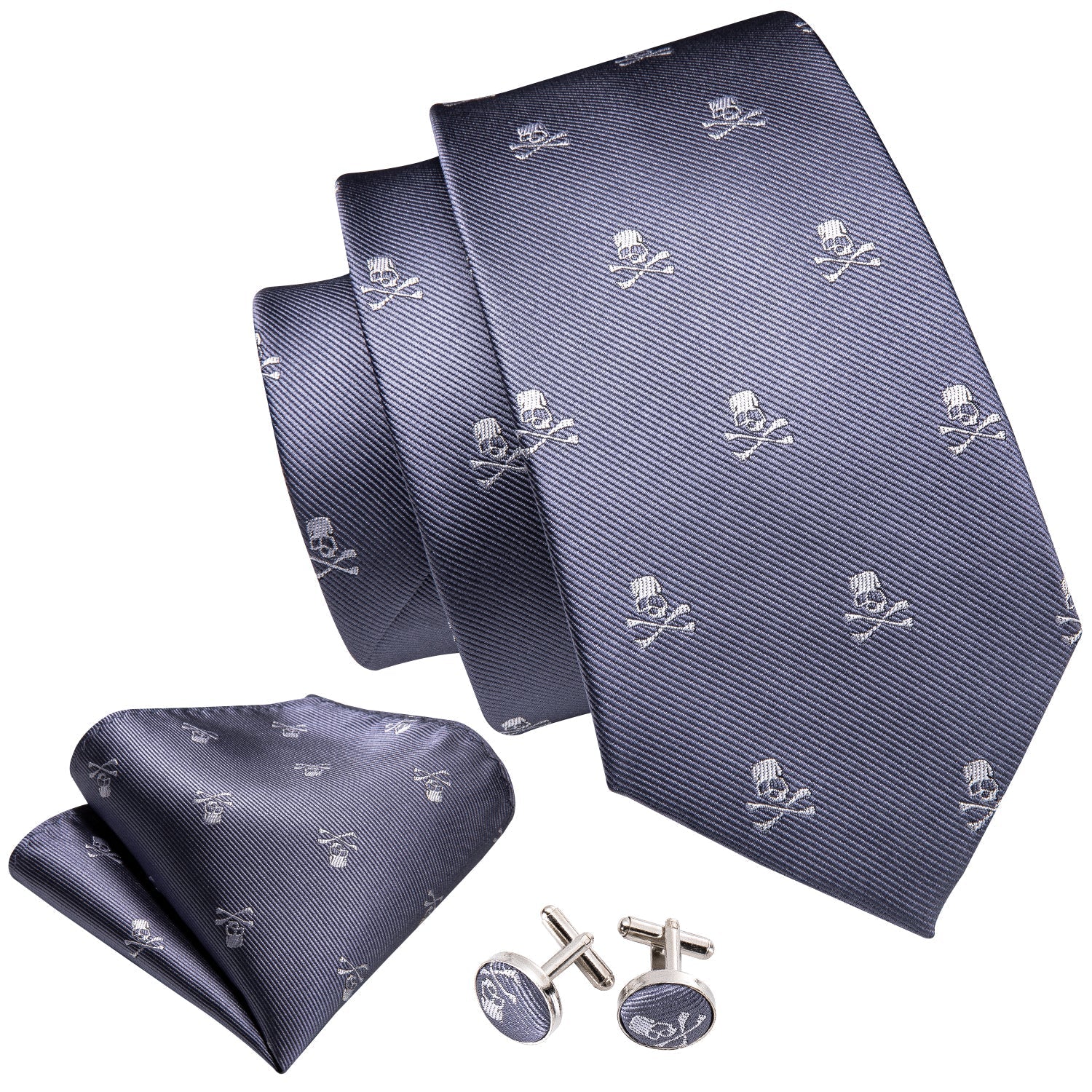 Skulls Premium Tie Set In Silver tie sets    - Sophisticated Gentlemen