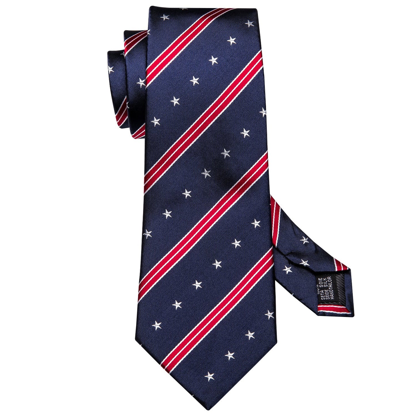 Navy Blue Striped Stars Tie Set - SOPHGENT