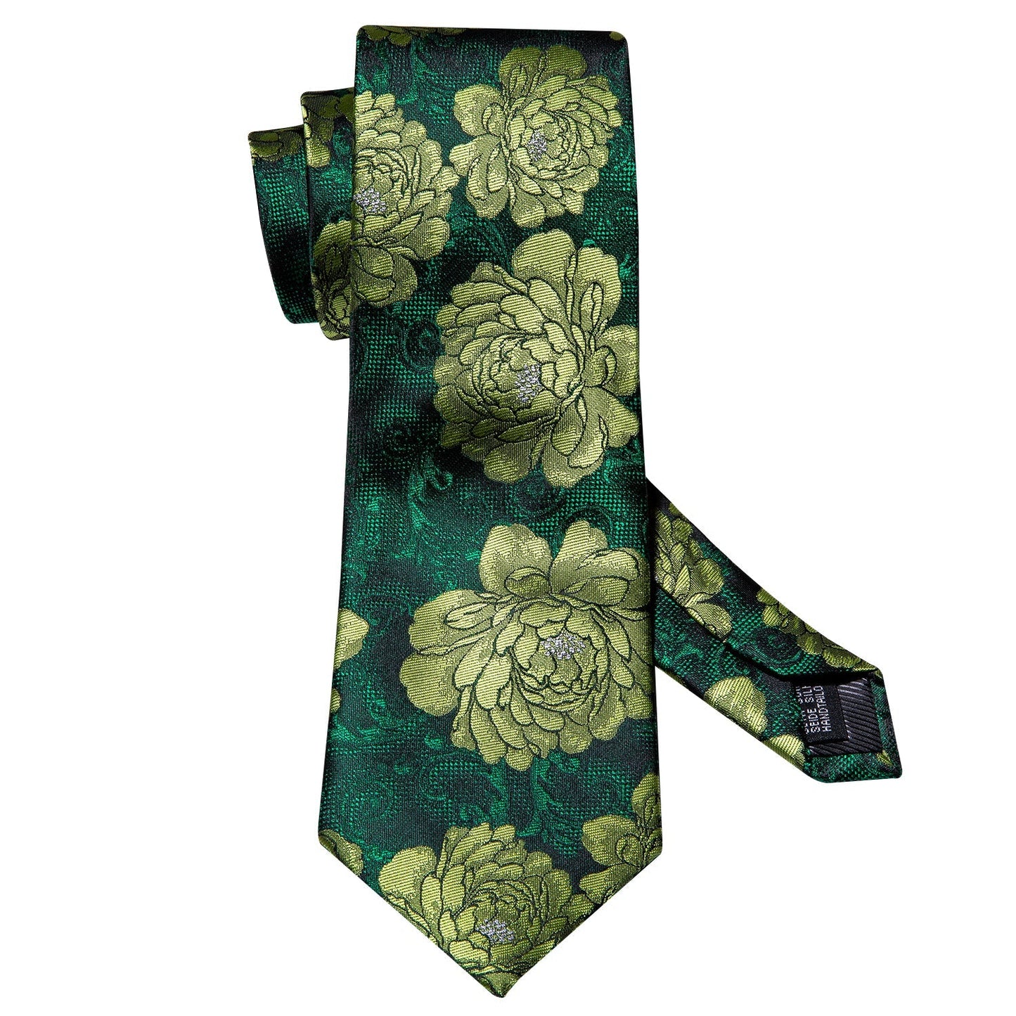 Green Peony Tie, Pocket Square and Cufflinks tie sets - Sophisticated Gentlemen