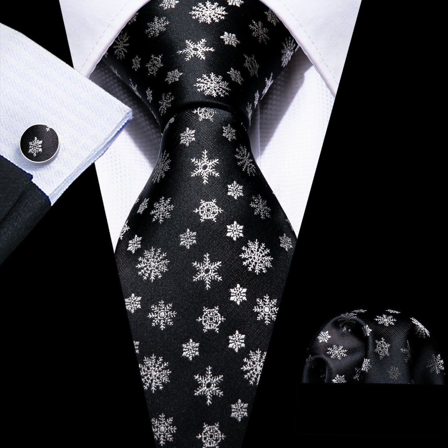 Snowflakes On Black Tie Set tie sets Standard packaging - Sophisticated Gentlemen