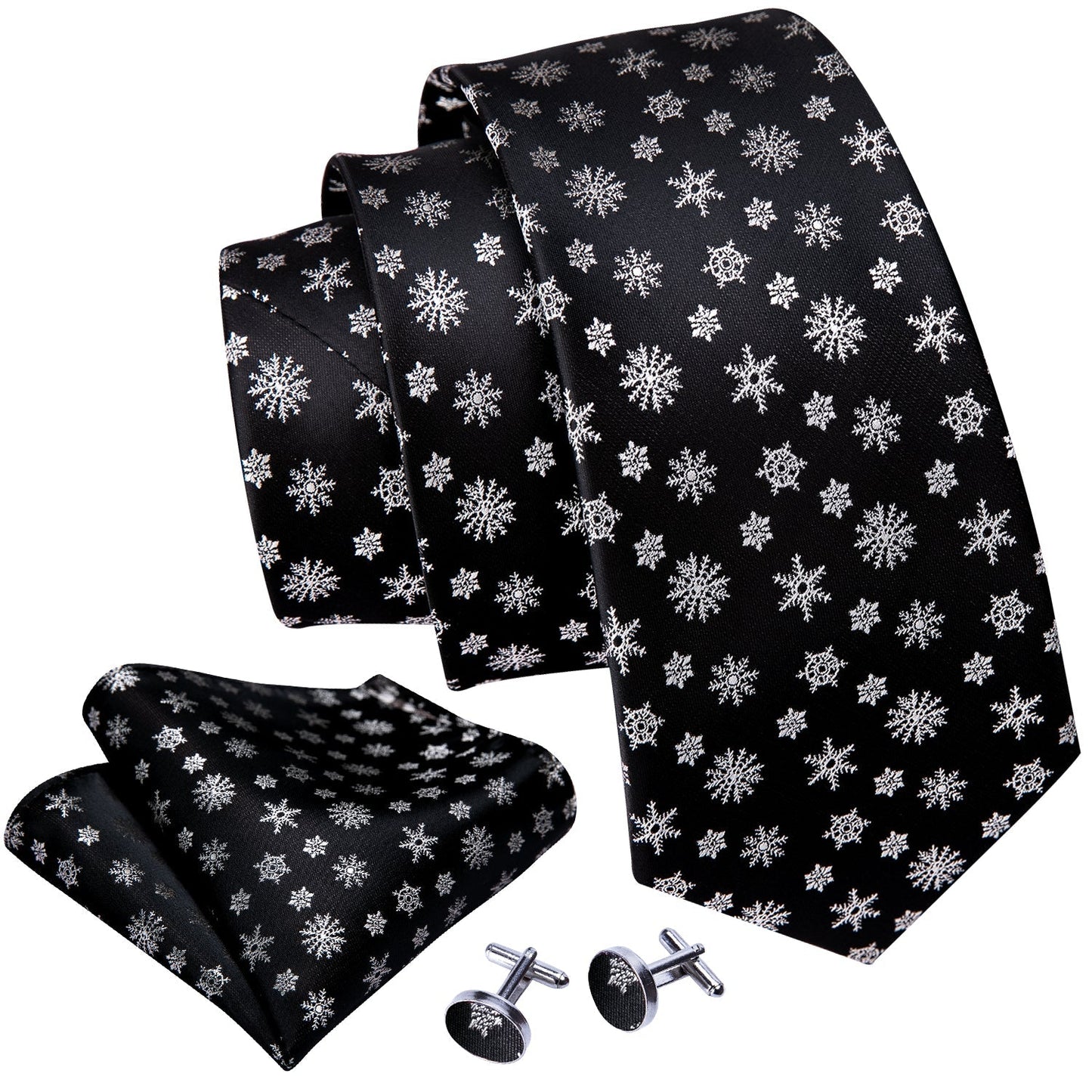 Snowflakes On Black Tie Set tie sets - Sophisticated Gentlemen