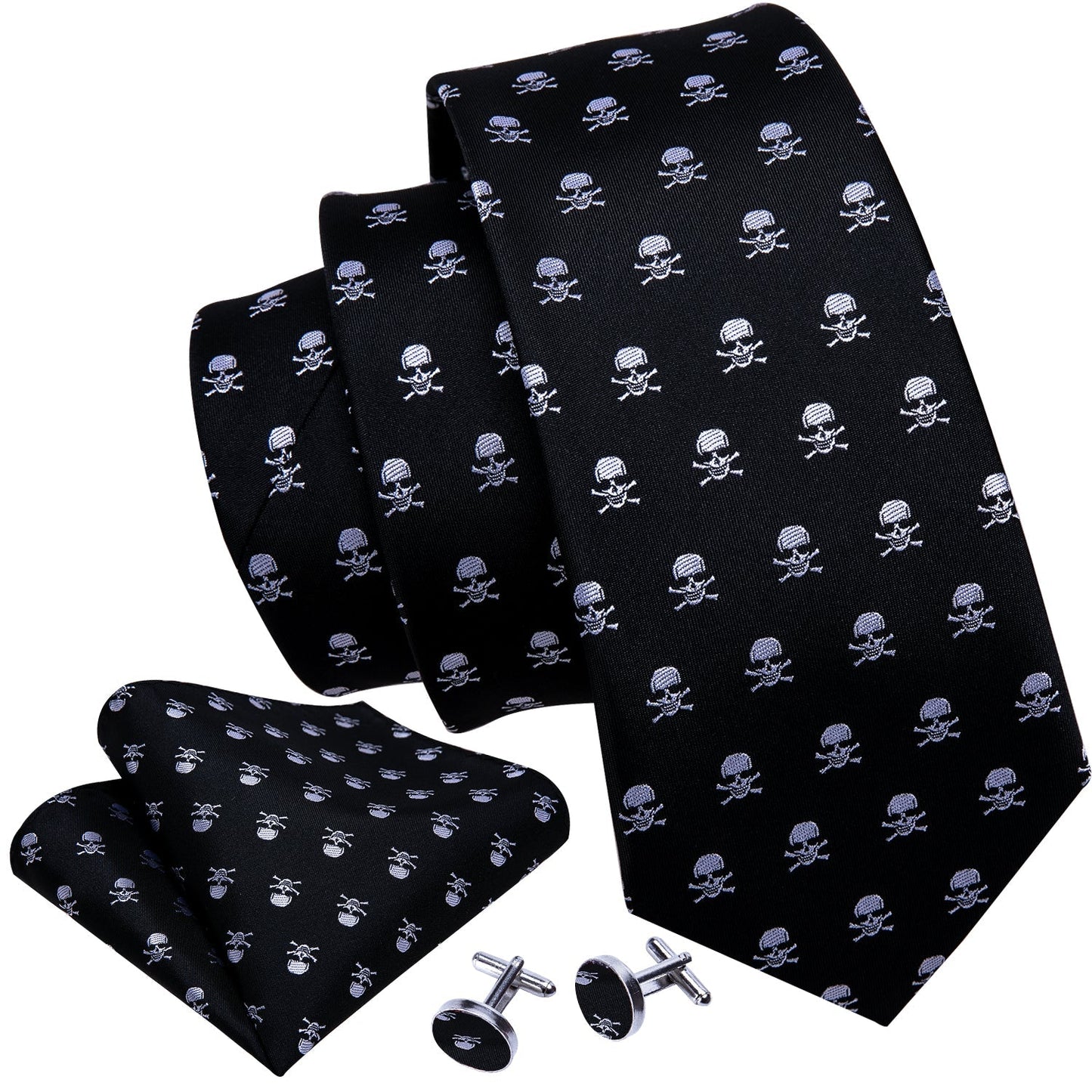 Black and Skulls Silk Tie Set - SOPHGENT