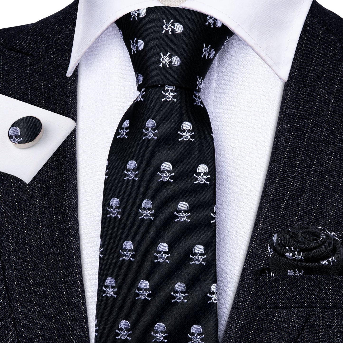 Black and Skulls Silk Tie Set - SOPHGENT