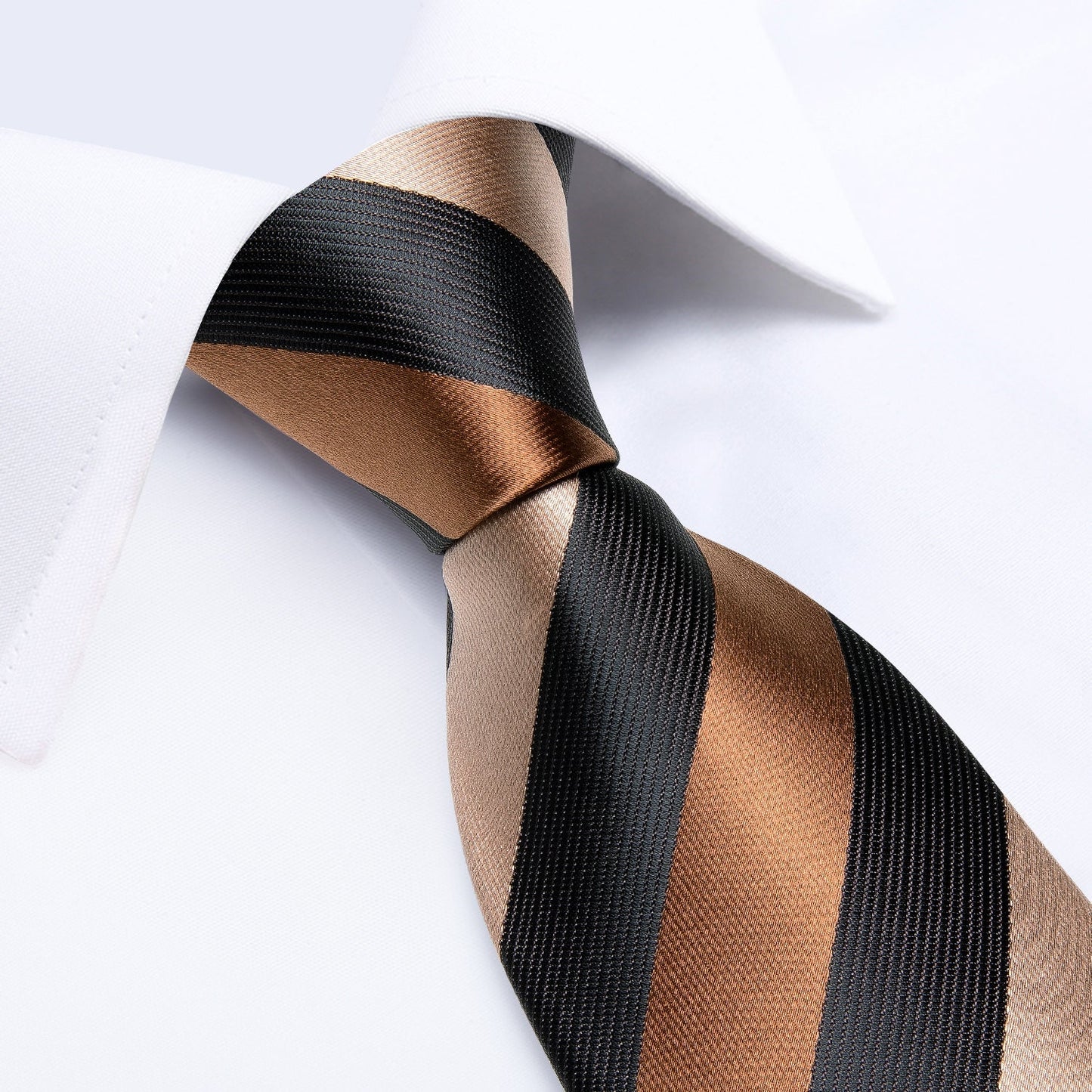 Silver, Brown and Black Striped Tie Set - SOPHGENT