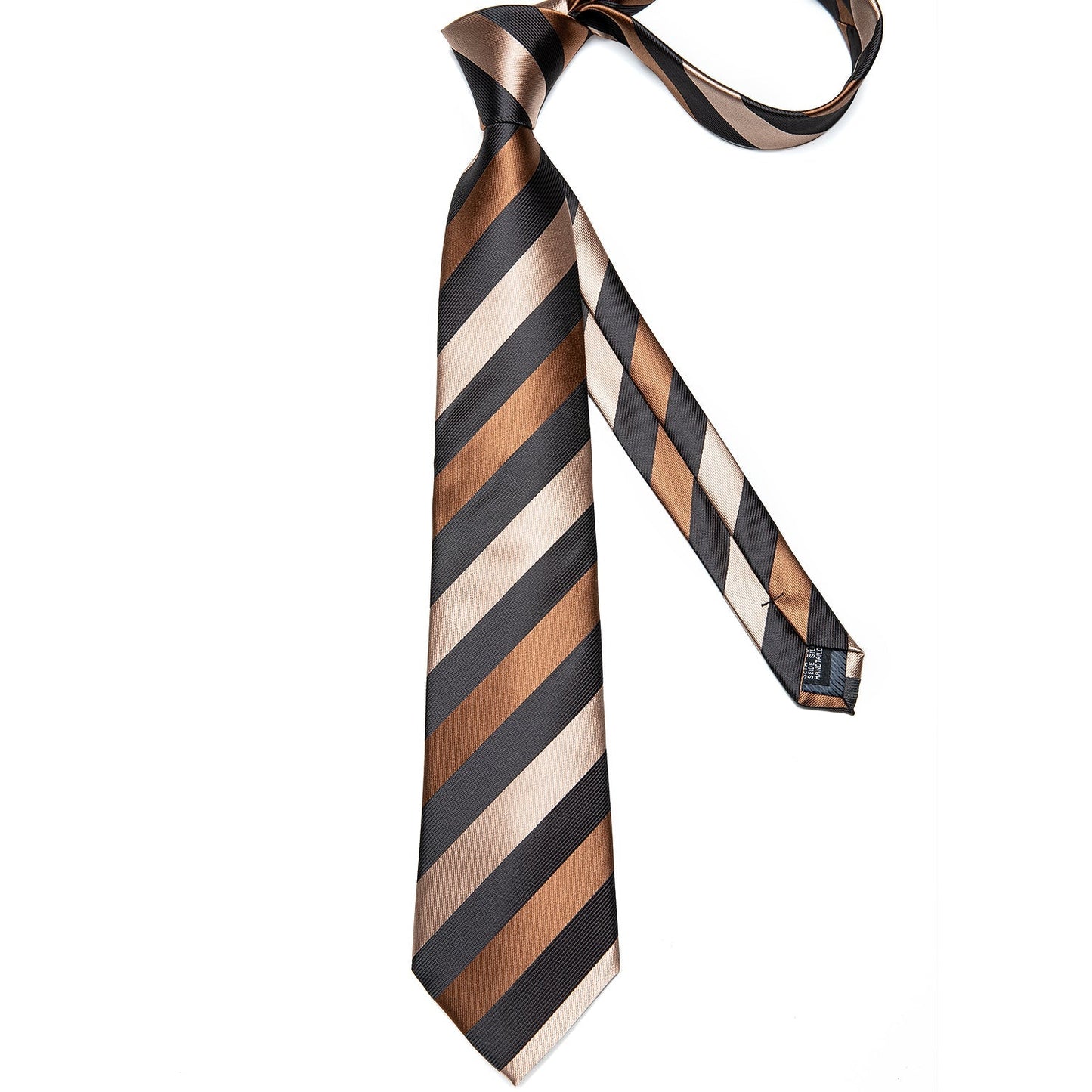 Silver, Brown and Black Striped Tie Set - SOPHGENT