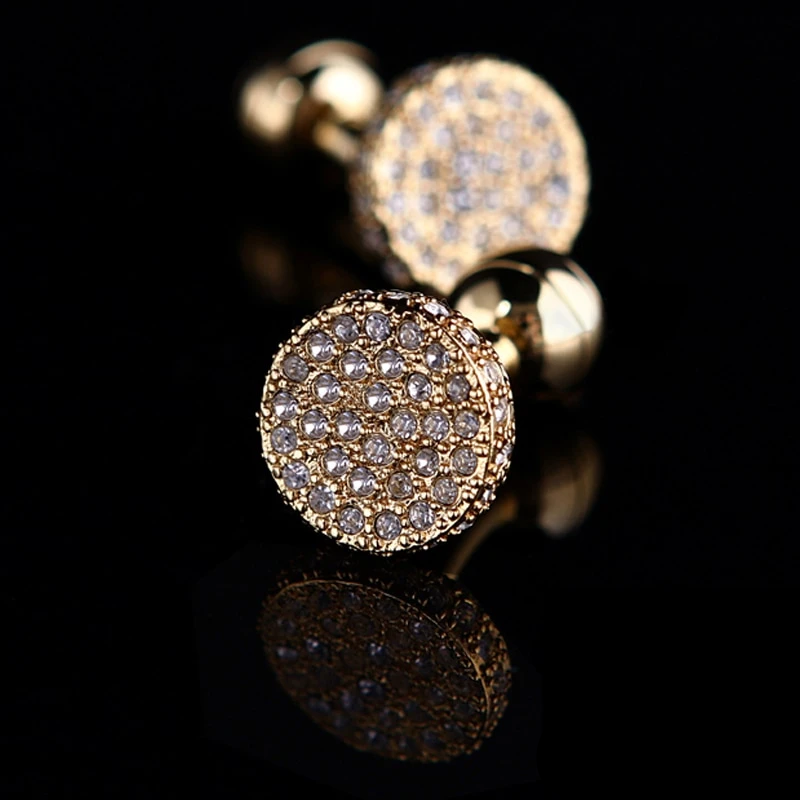 Round Gold Crystal Cufflinks Cufflink - Sophisticated Gentlemen
