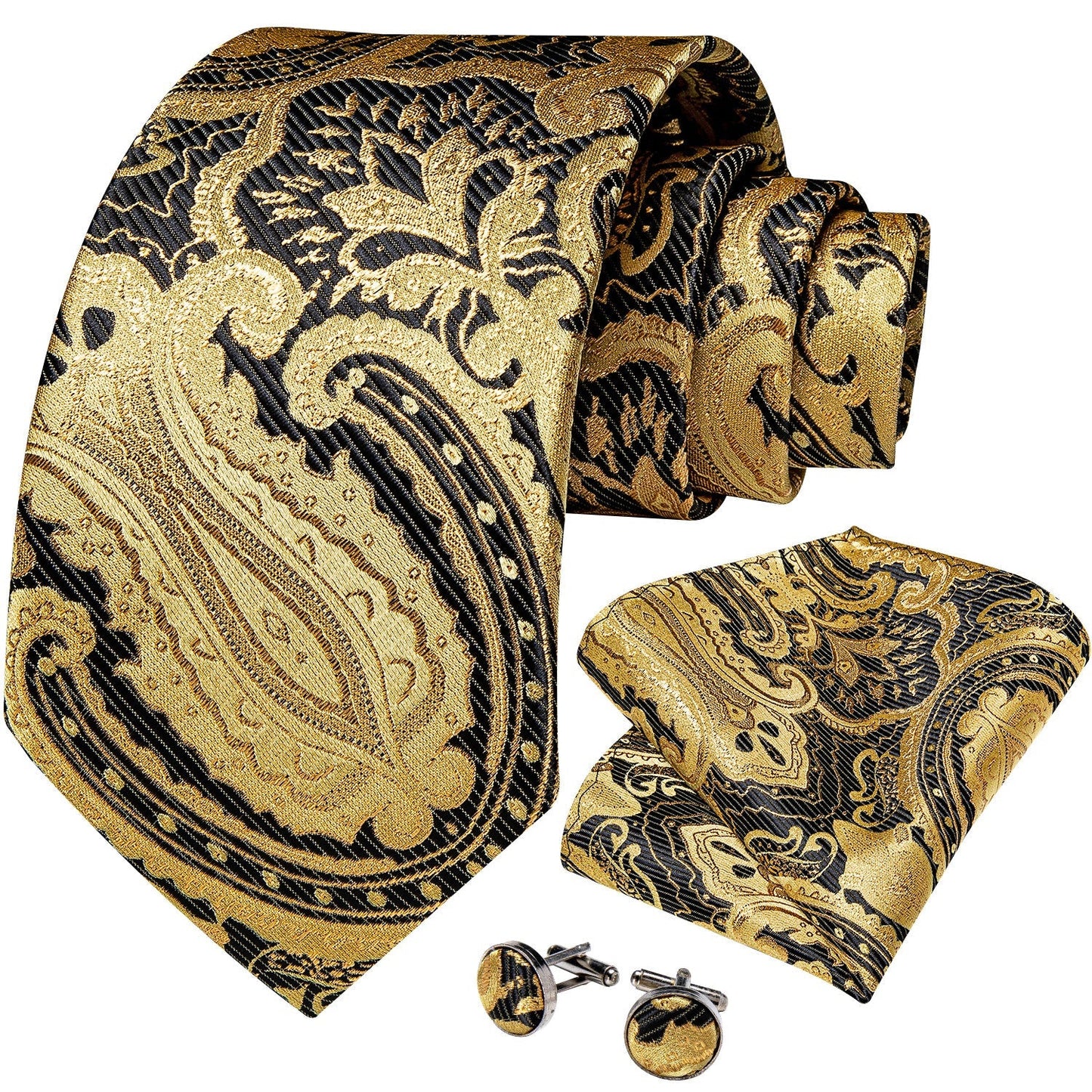 Golden and Black Paisley Tie Set - SOPHGENT