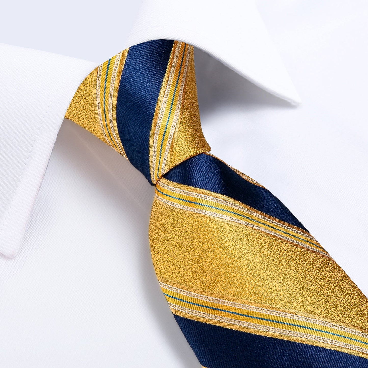 Yellow and Blue Striped Silk Tie Set - SOPHGENT