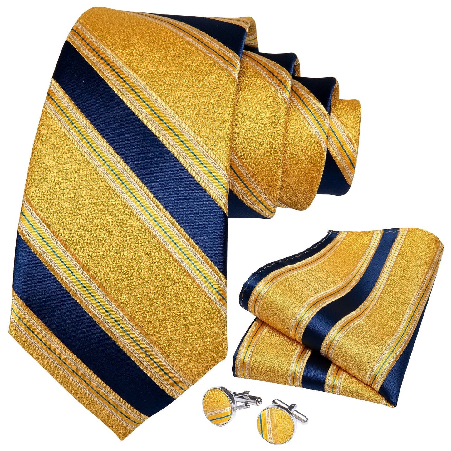 Yellow and Blue Striped Silk Tie Set - SOPHGENT