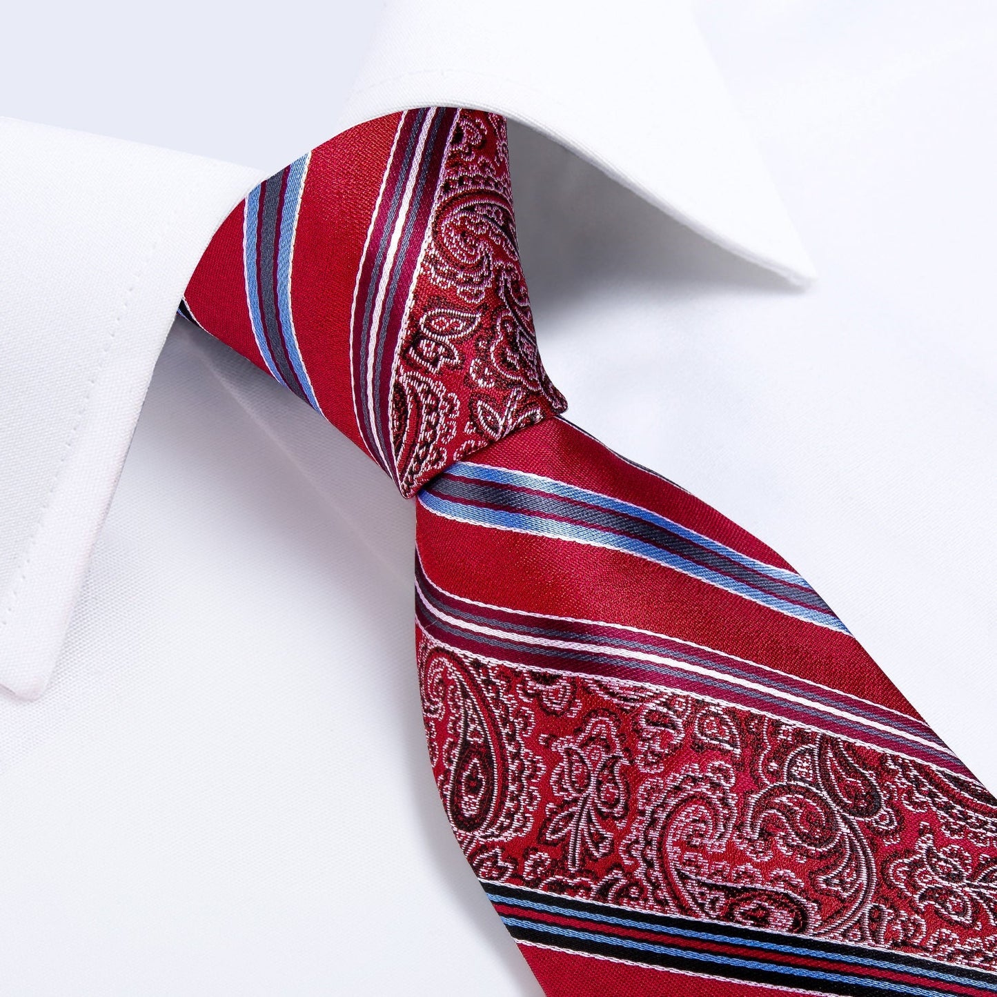 Red Fantasy Stripe Tie, Pocket Square and Cufflinks tie sets - Sophisticated Gentlemen