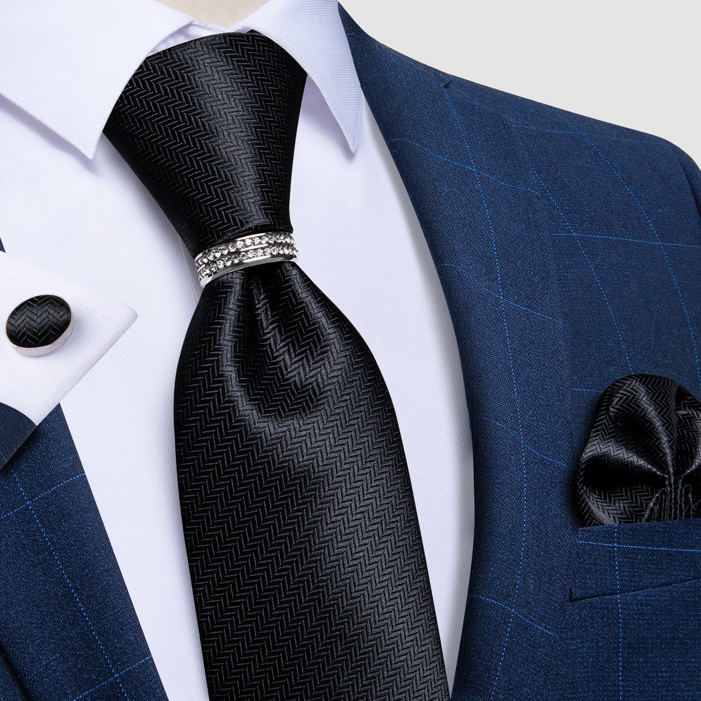 Tie Ring - Silver Rhinestone tie ring - Sophisticated Gentlemen