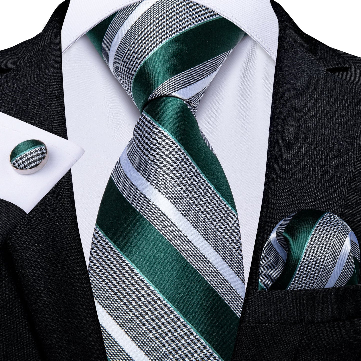 Green and Gray Striped Tie Set tie set Standard Packaging - Sophisticated Gentlemen