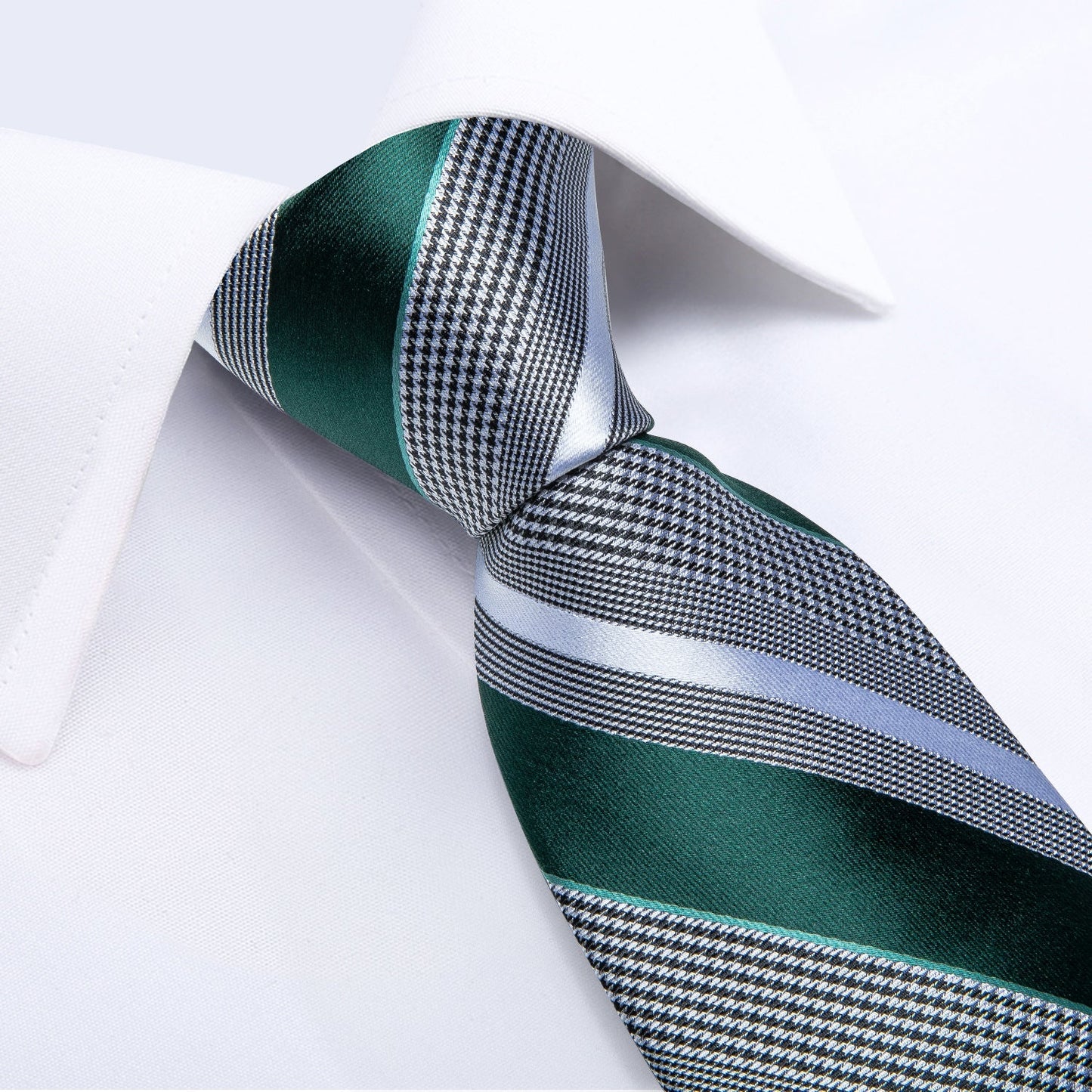 Green and Gray Striped Tie Set tie set - Sophisticated Gentlemen
