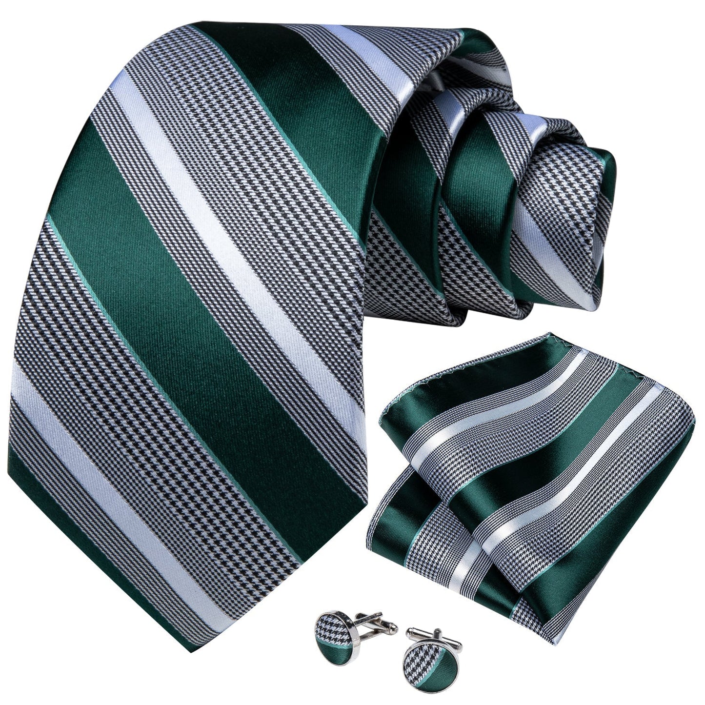 Green and Gray Striped Tie Set tie set - Sophisticated Gentlemen