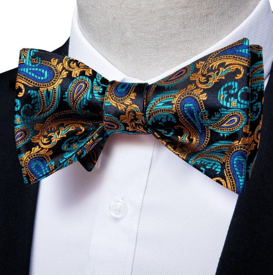 Gold and Green Paisley Bow Tie Set bow ties - Sophisticated Gentlemen