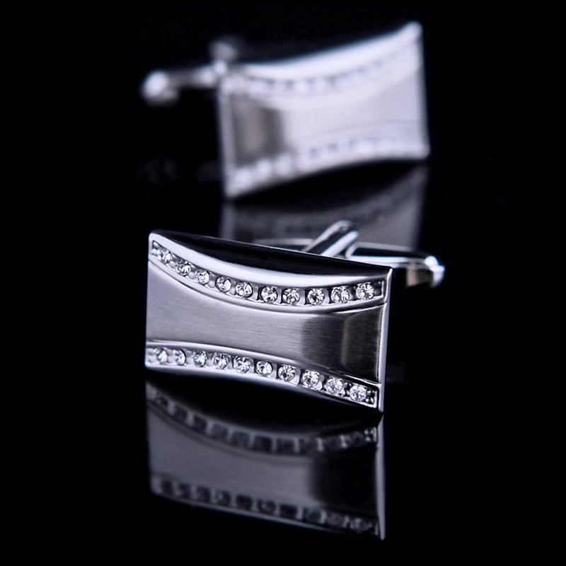 Rectangular Crystal Silver Cufflinks Cufflink - Sophisticated Gentlemen