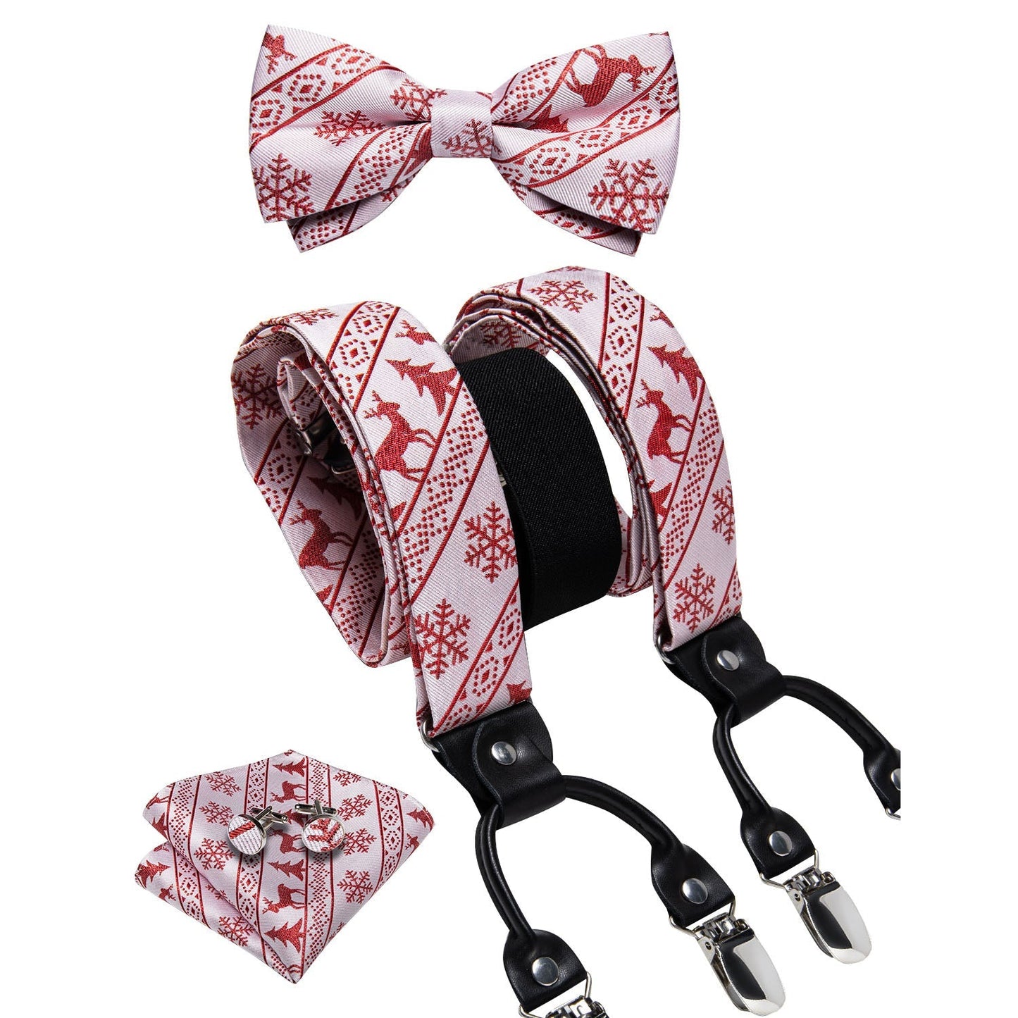 Ugly Christmas Sweater Bow Tie and Suspenders Set in White bow tie - Sophisticated Gentlemen