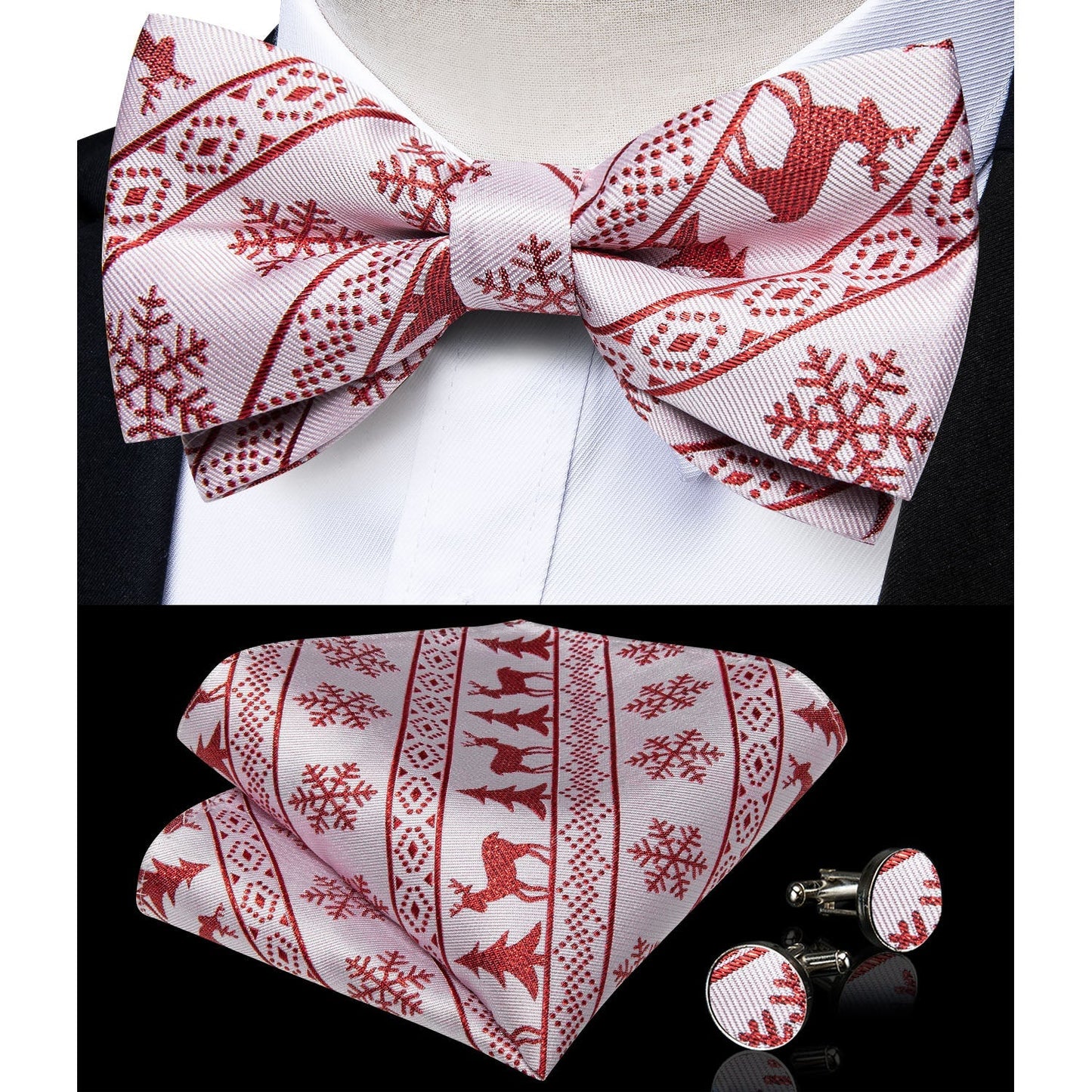 Ugly Christmas Sweater Bow Tie and Suspenders Set in White bow tie - Sophisticated Gentlemen
