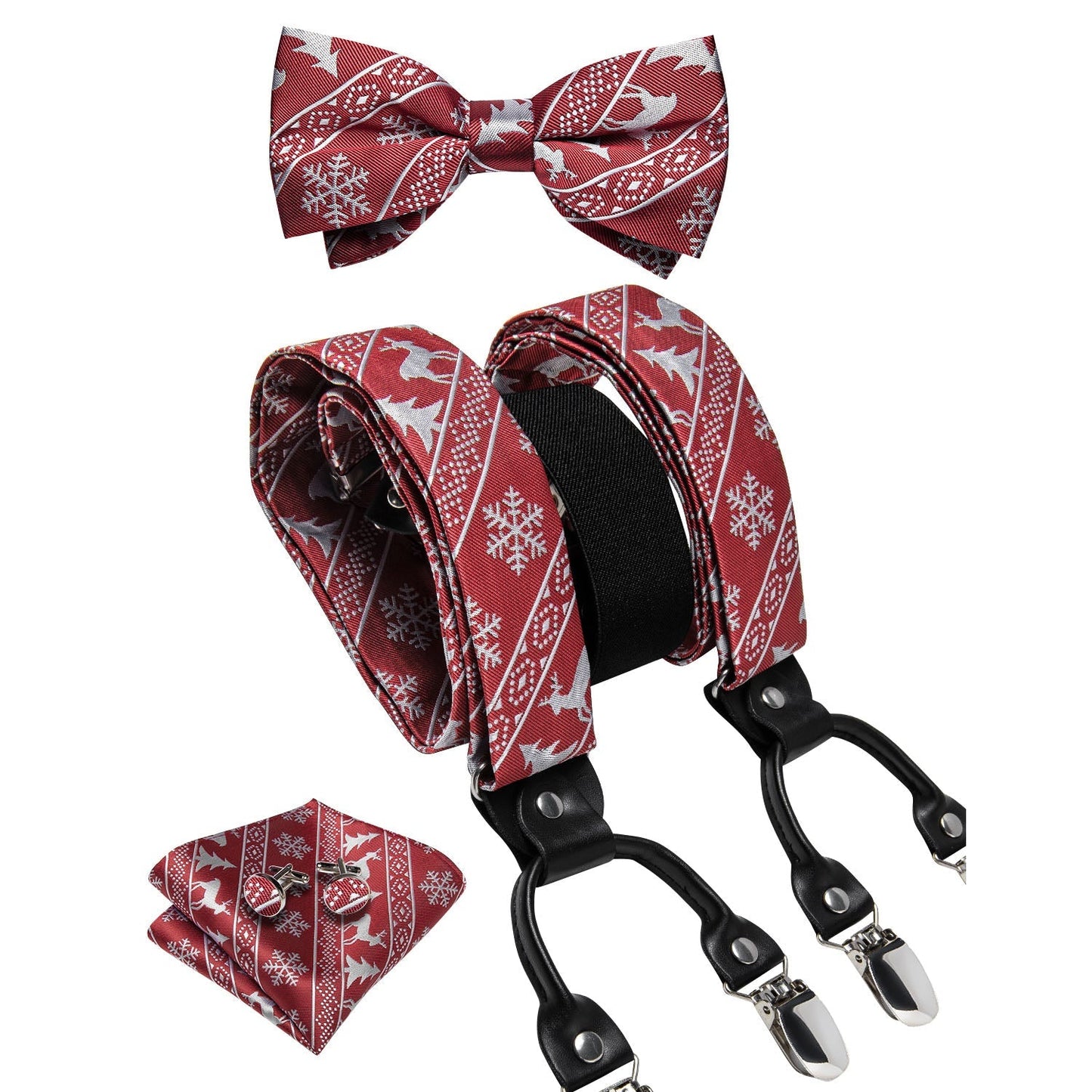 Ugly Christmas Sweater Bow Tie and Suspenders Set in Red bow tie - Sophisticated Gentlemen