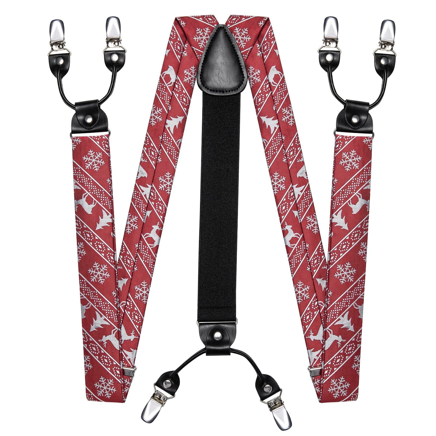 Ugly Christmas Sweater Bow Tie and Suspenders Set in Red bow tie - Sophisticated Gentlemen