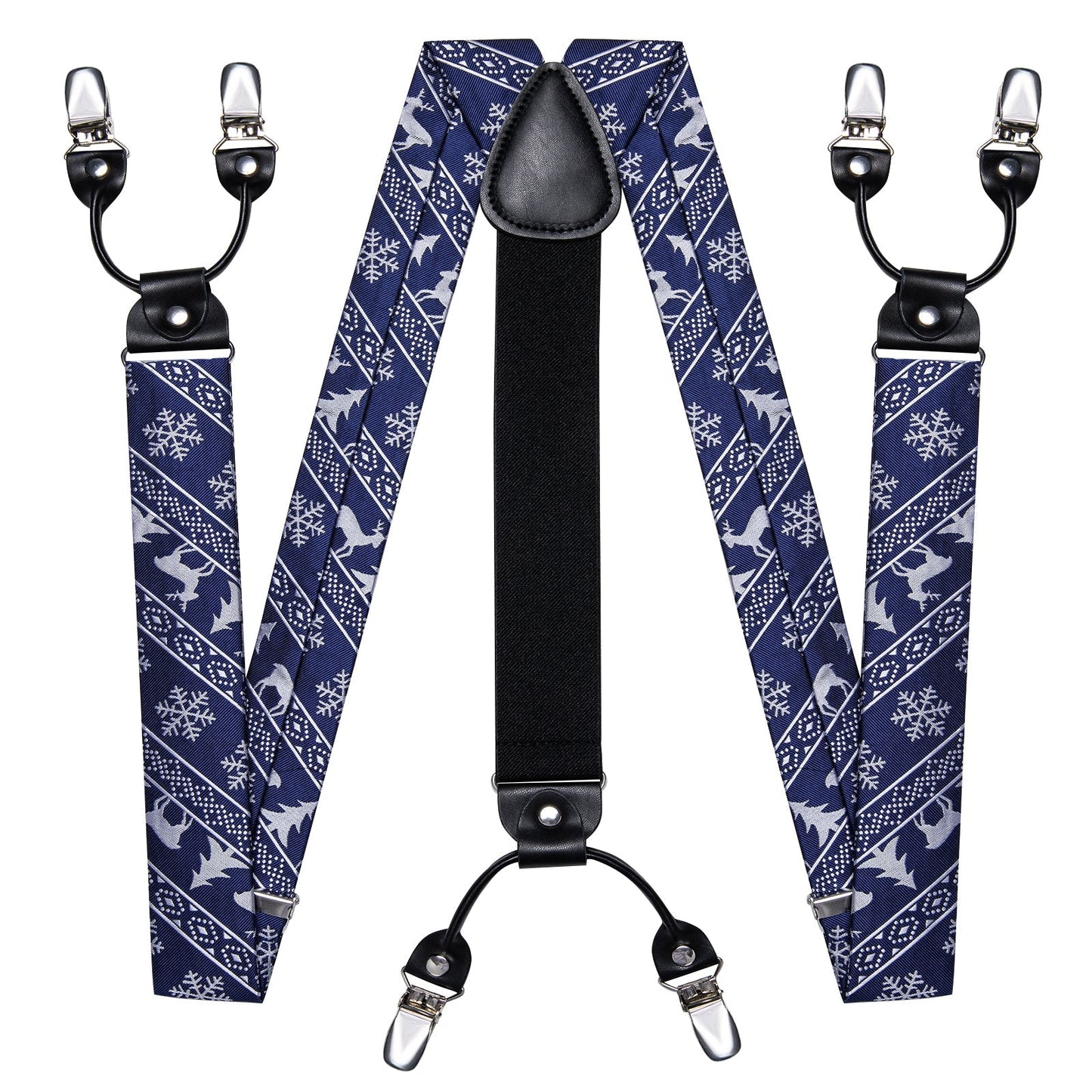 Ugly Christmas Sweater Bow Tie and Suspenders Set in Blue bow tie - Sophisticated Gentlemen