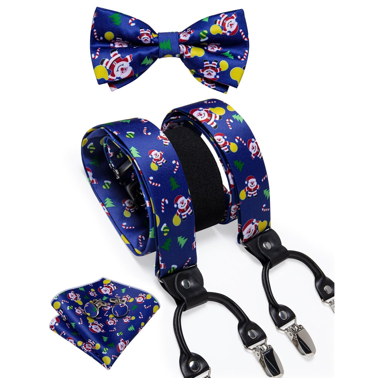 Christmas Decorations Bow Tie and Suspenders Set in Blue bow tie - Sophisticated Gentlemen