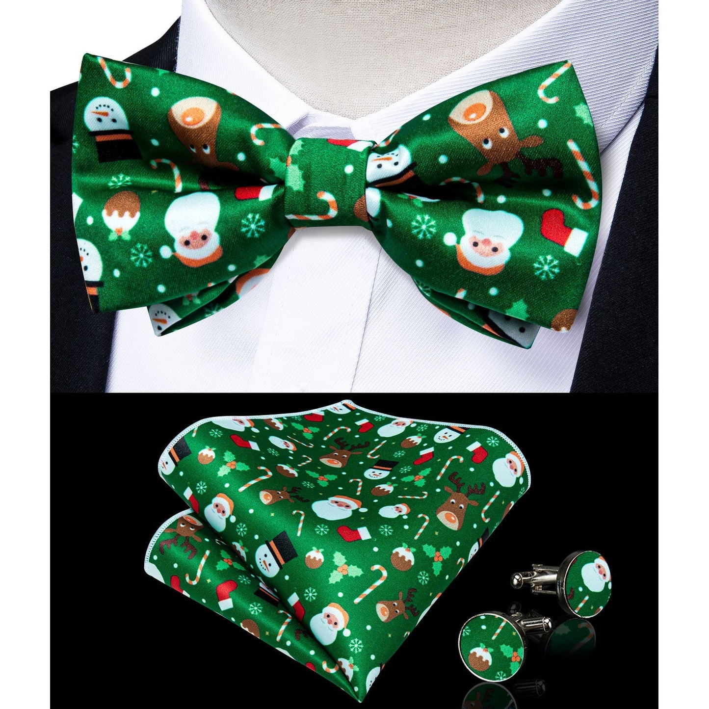 Christmas Decorations Bow Tie and Suspenders Set in Green bow tie - Sophisticated Gentlemen