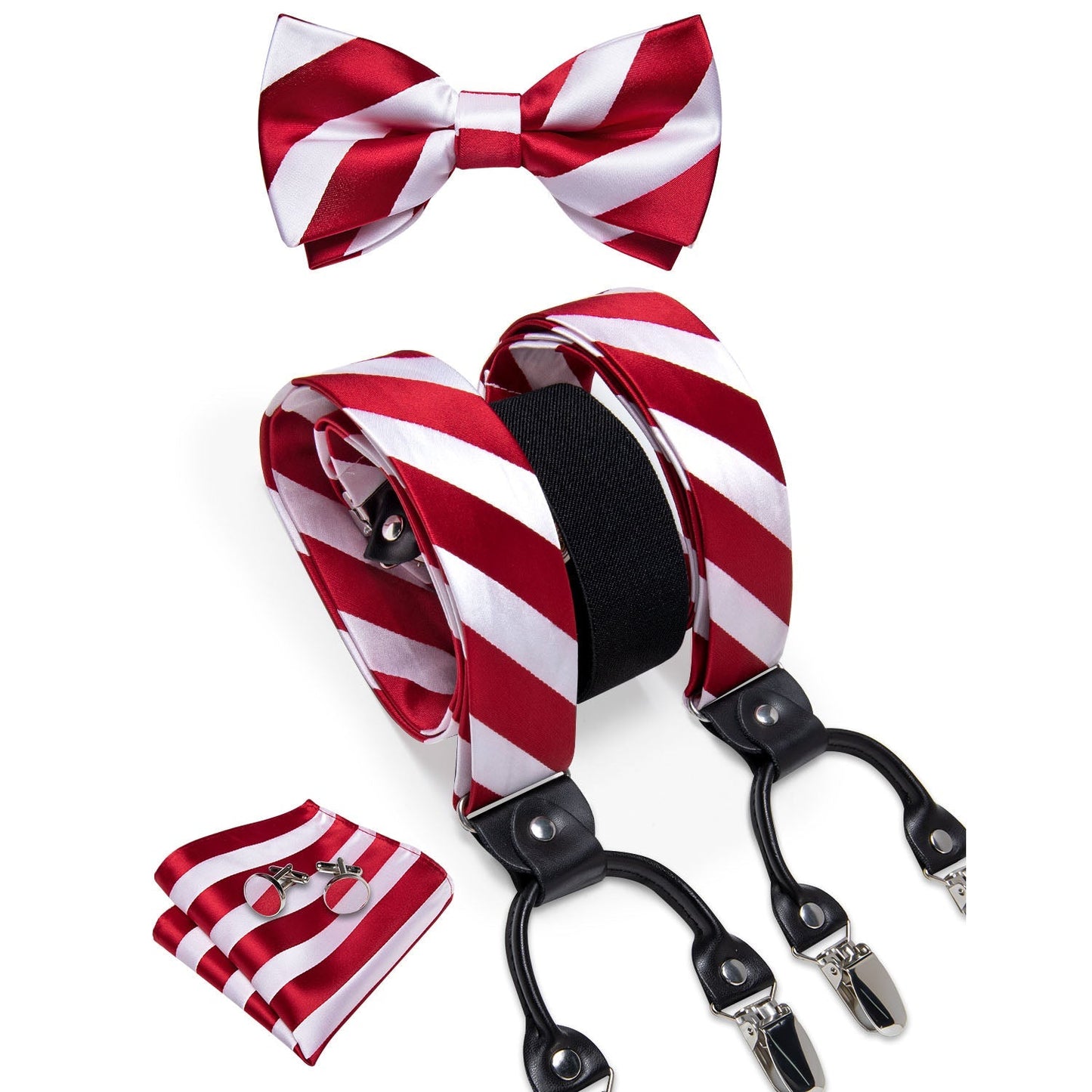 Red and White Striped Bow Tie and Suspenders Set bow tie - Sophisticated Gentlemen