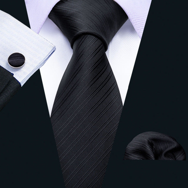 Black Lines Tie, Pocket Square and Cufflinks tie sets - Sophisticated Gentlemen