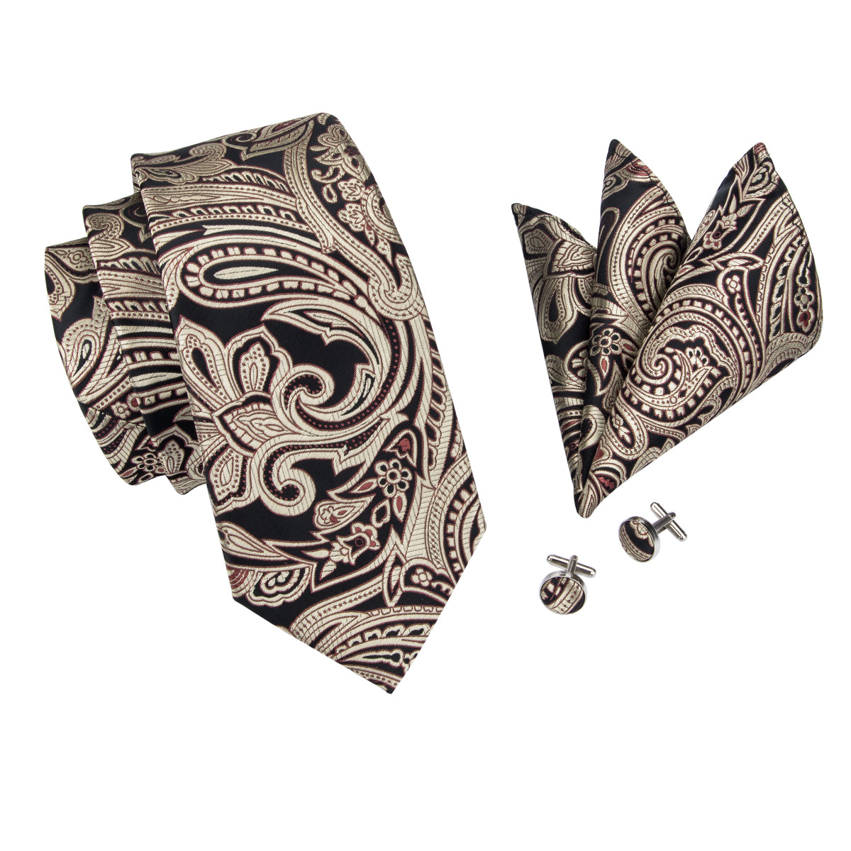 Golden Bloom Flower Tie, Pocket Square and Cufflinks tie sets - Sophisticated Gentlemen