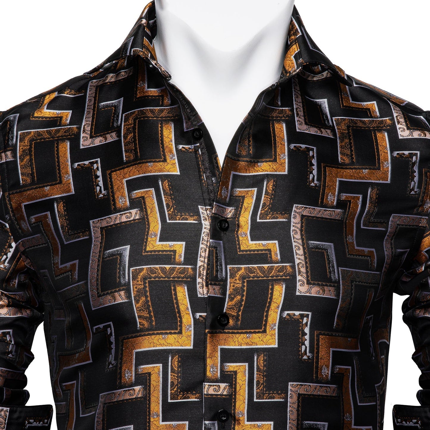 Black, Brown and Yellow Silk Dress Shirt shirt - Sophisticated Gentlemen