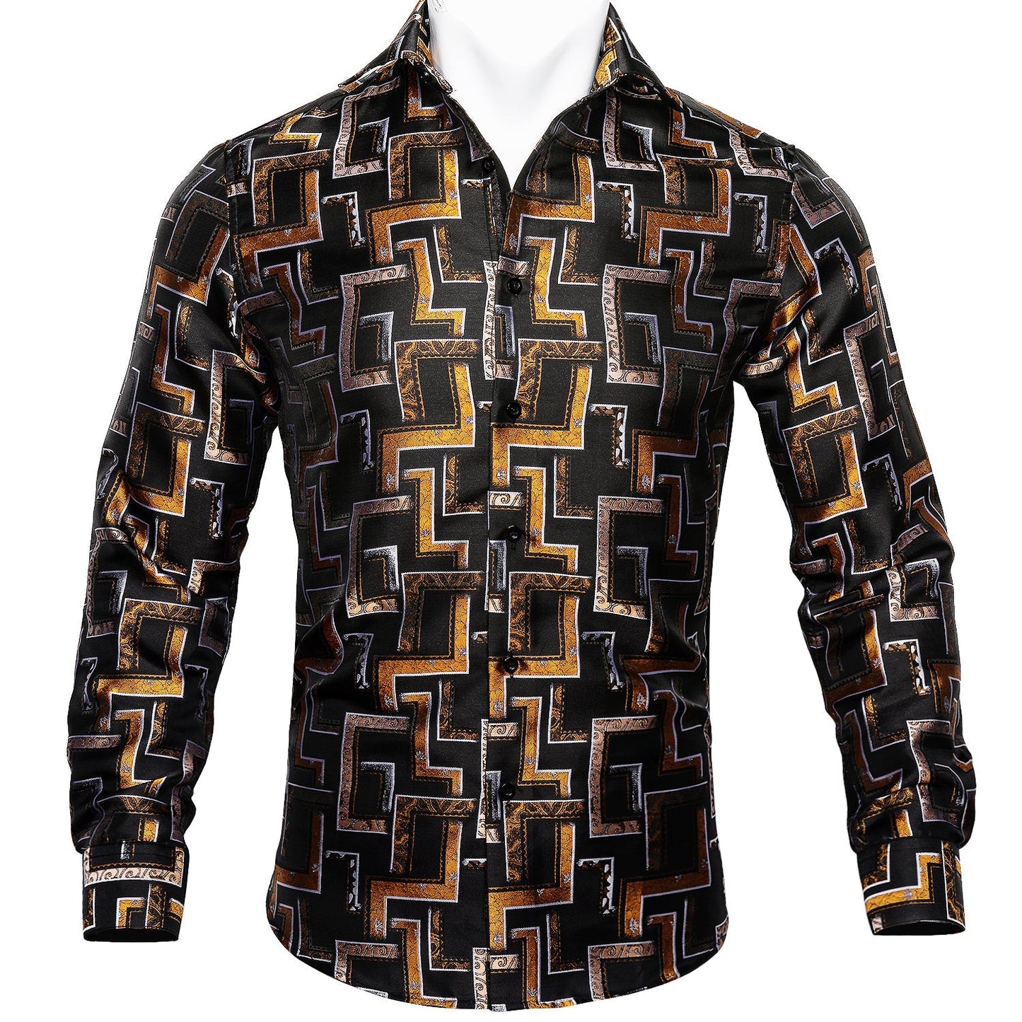 Black, Brown and Yellow Silk Dress Shirt shirt S - Sophisticated Gentlemen