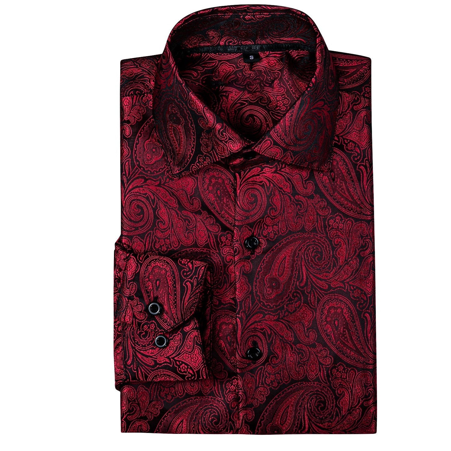 Black and Red Paisley Dress Shirt shirt S - Sophisticated Gentlemen
