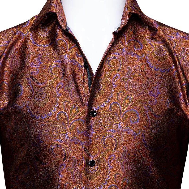 Brown and Purple Paisley Dress Shirt shirt - Sophisticated Gentlemen