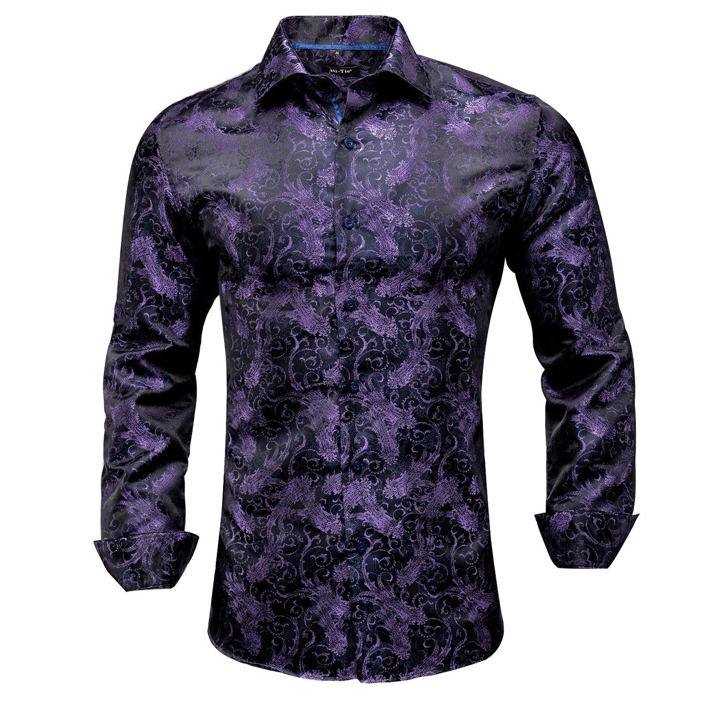 Purple and Black Floral Dress Shirt shirt S - Sophisticated Gentlemen