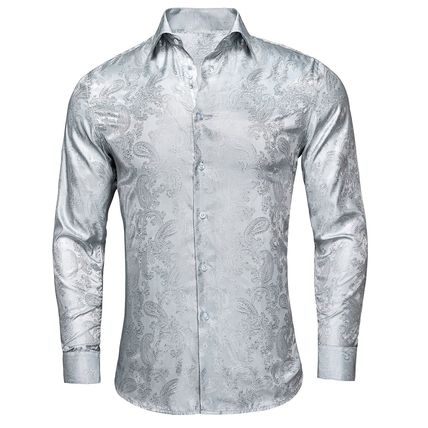 Silver Gray Paisley Dress Shirt shirt S - Sophisticated Gentlemen