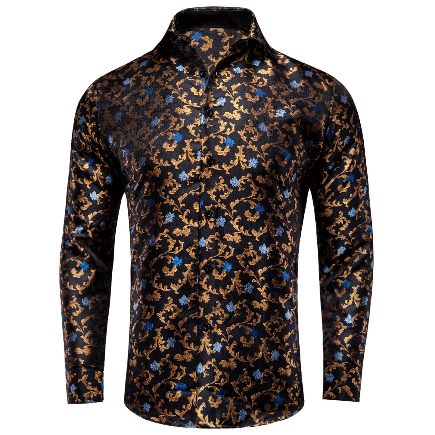Golden and Blue Floral Dress Shirt shirt S - Sophisticated Gentlemen