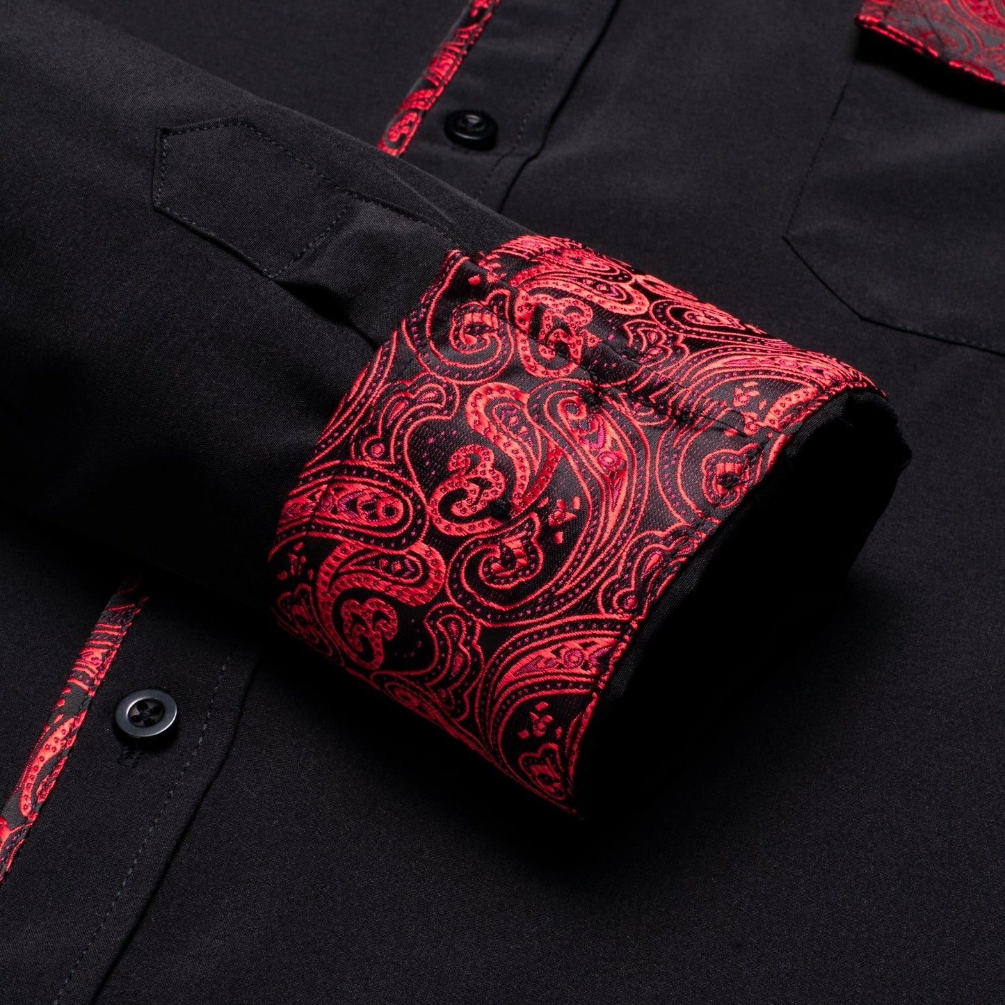 Black Shirt With Red Paisley Accent shirt - Sophisticated Gentlemen