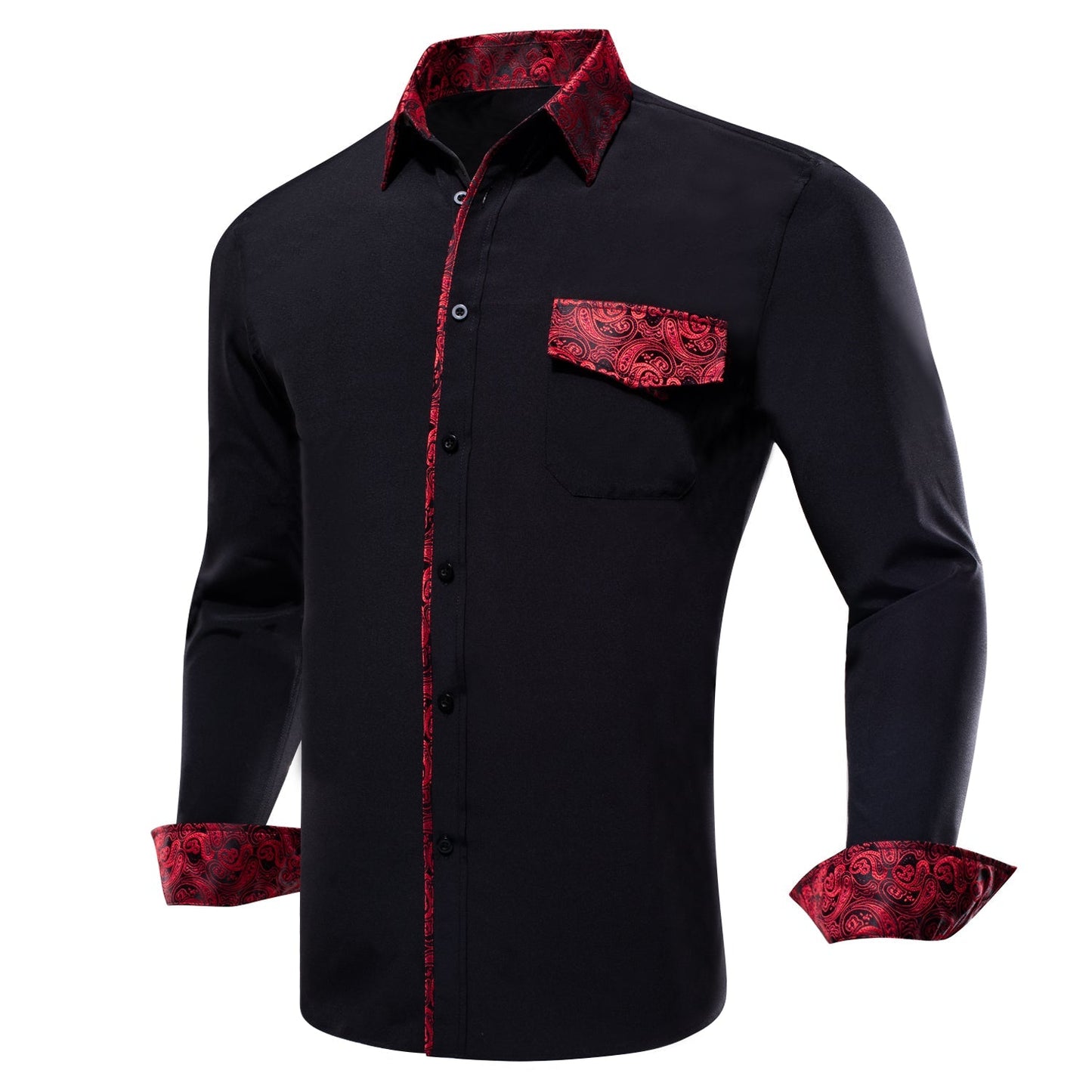 Black Shirt With Red Paisley Accent shirt - Sophisticated Gentlemen