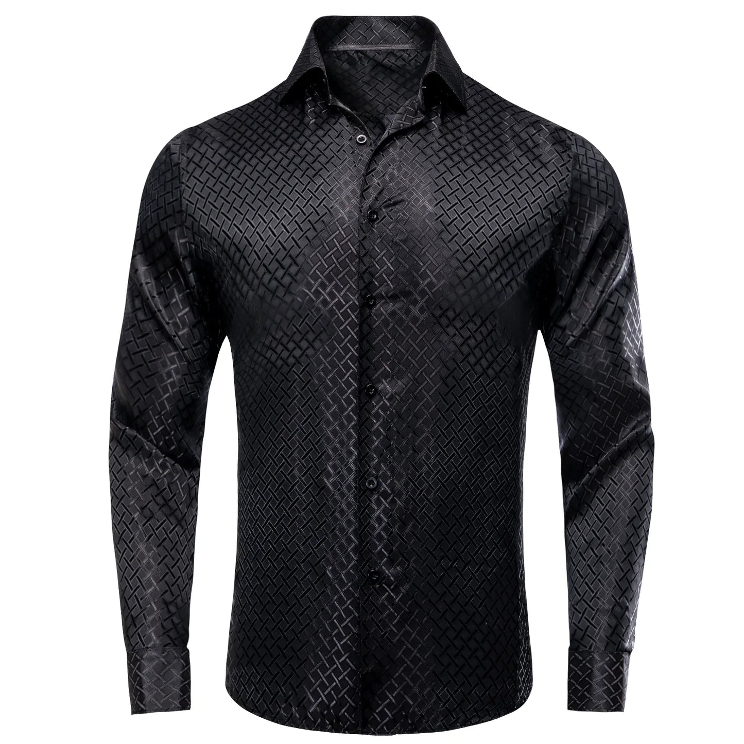 Black Plaid Silk Dress Shirt shirt S - Sophisticated Gentlemen
