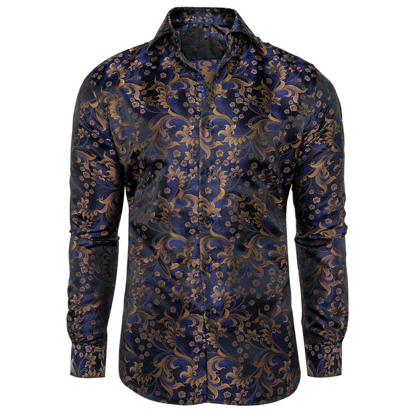 Royal Blue and Brown Floral Dress Shirt shirt S - Sophisticated Gentlemen